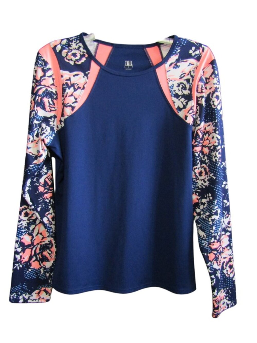 Tail Womens L Long Sleeve Golf Top Navy Blue Peach Floral Tennis Pickleball